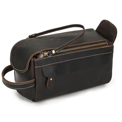 Trousse de toilette cuir marron foncé